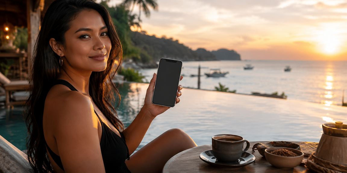 Pengguna mengakses aplikasi lotre lapak89 sambil minum kopi di kafe
