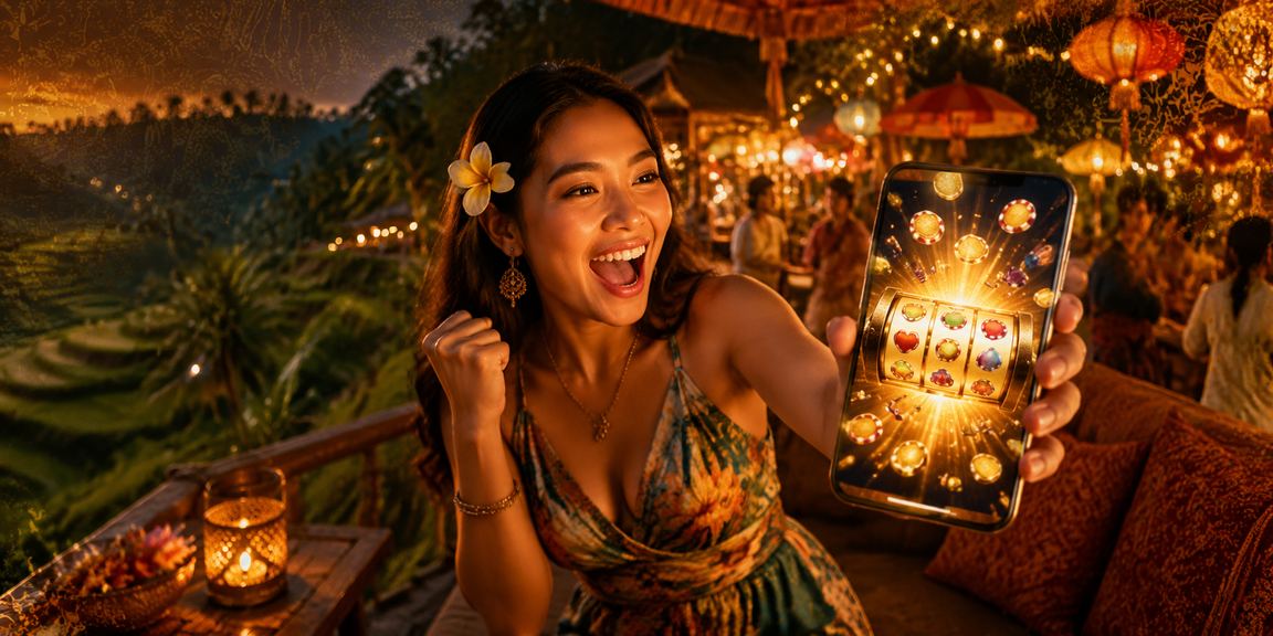 Pengguna mengakses lotre online lapak89 di pasar malam dengan ponsel